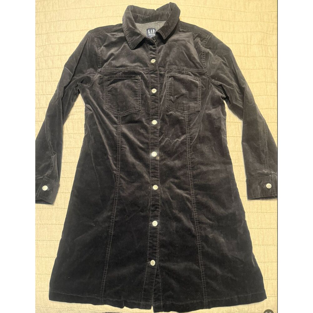 GAP Factory Velvet Mini Shirtdress Black, Size L, Pre-loved